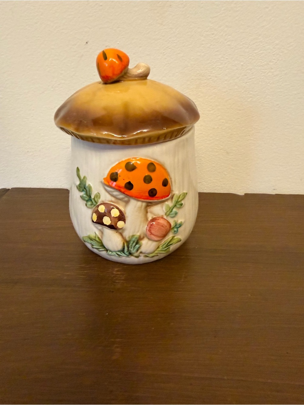 Merry Mushroom Ceramic Mushroom Canister - Orange and Brown Decorative Jar